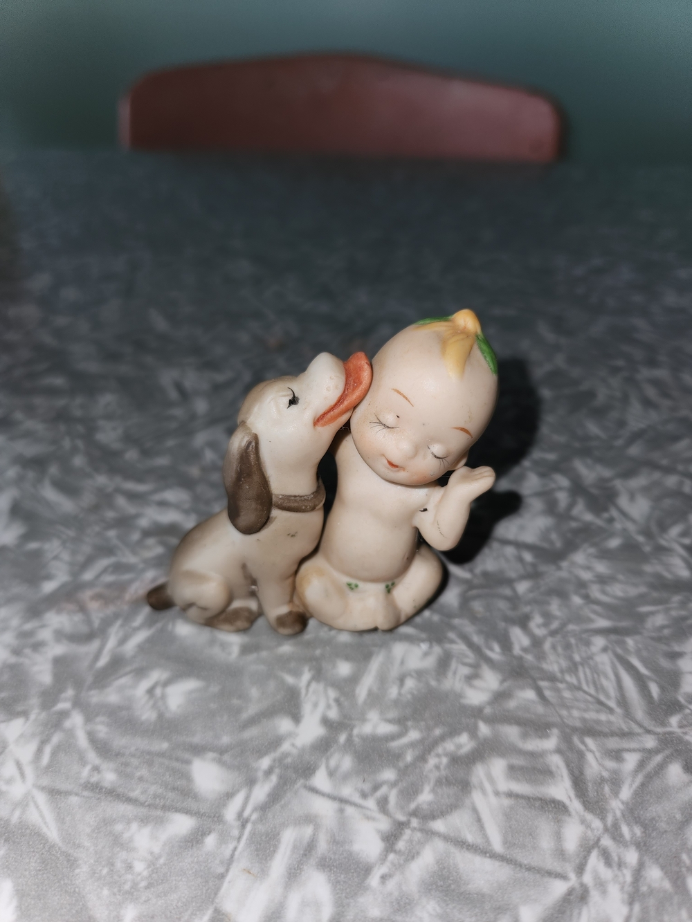 Lefton Cream and Brown Baby with Dog Figurine